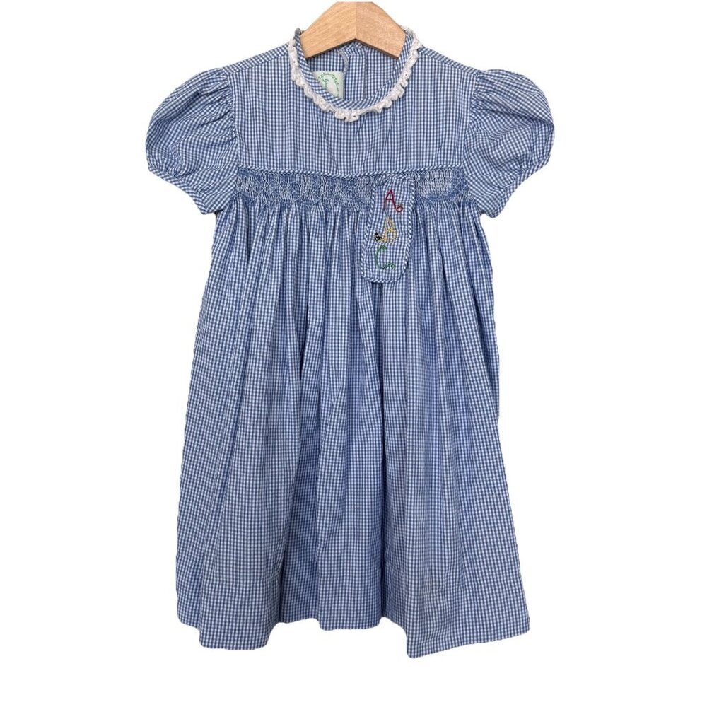 Grace & James Girls Size 4 Dress Blue Gingham ABC Back To School Preppy‎ Classic